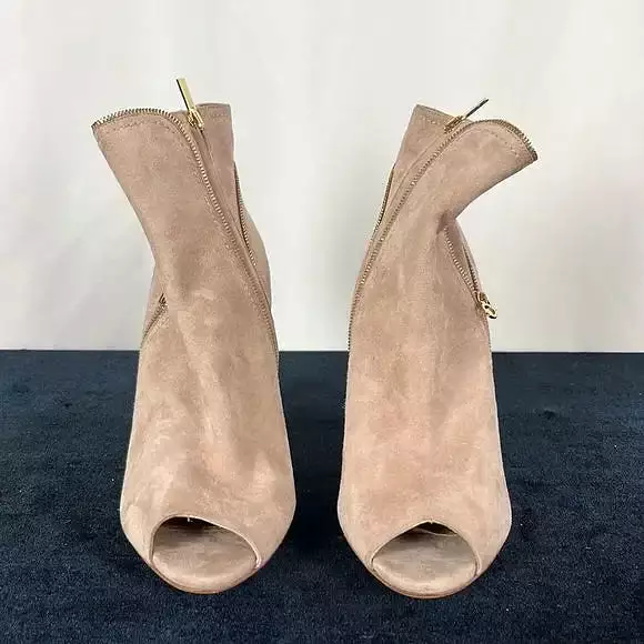 Salvatore Ferragamo Tan Peep Toe Stiletto Booties