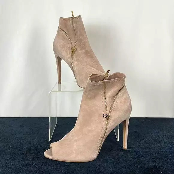 Salvatore FerragamoTan Peep Toe Stiletto Booties