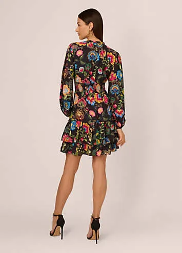 Smocked Printed Short Dress by Adrianna by Adrianna Papell | Look Again