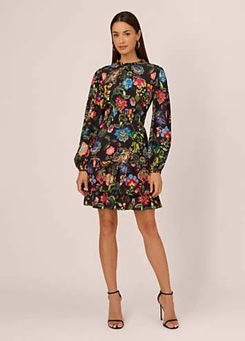 Smocked Printed Short Dress by Adrianna by Adrianna Papell | Look Again