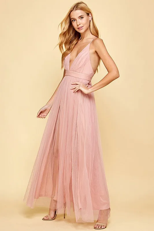 Spaghetti Strap Mesh Maxi Dress