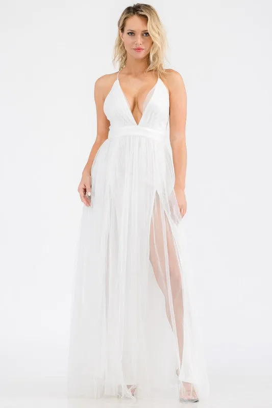 Spaghetti Strap Mesh Maxi Dress