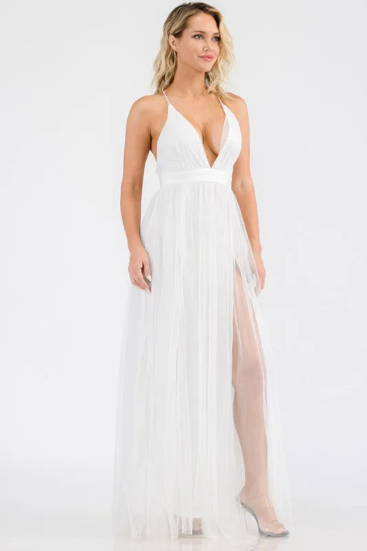 Spaghetti Strap Mesh Maxi Dress