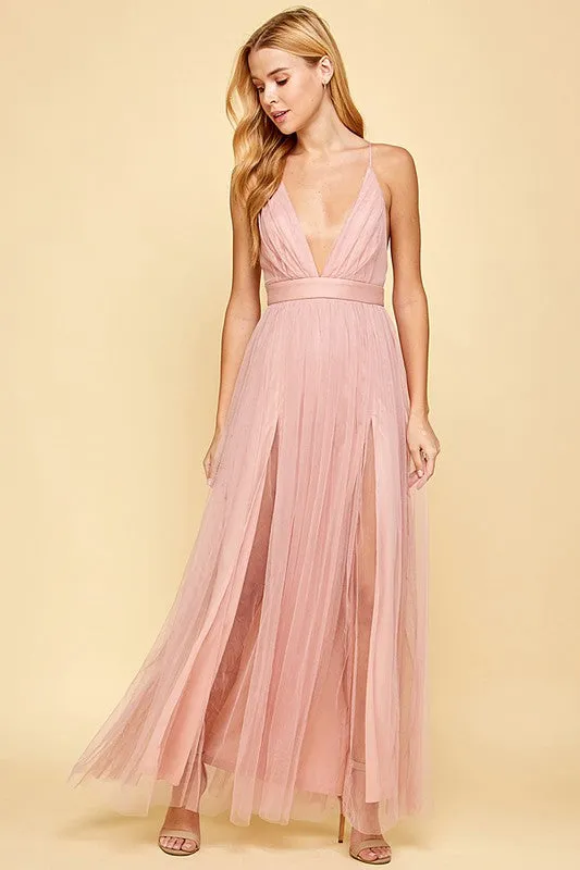 Spaghetti Strap Mesh Maxi Dress