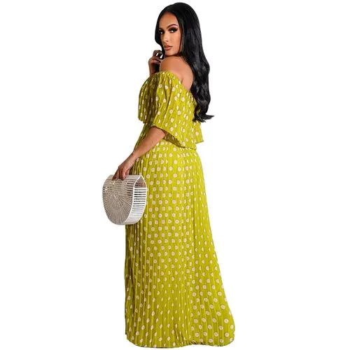 Swing Dress Streetwear Boat Neck Printing Short Sleeve Round Dots Maxi Long Dress Party