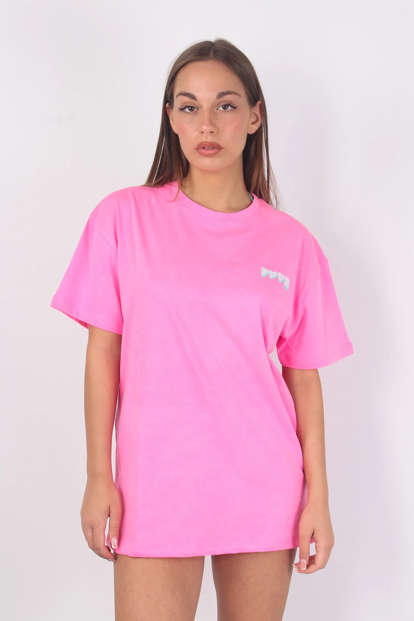 T-shirt Stampa Retro Line Lov Fluo Fucsia