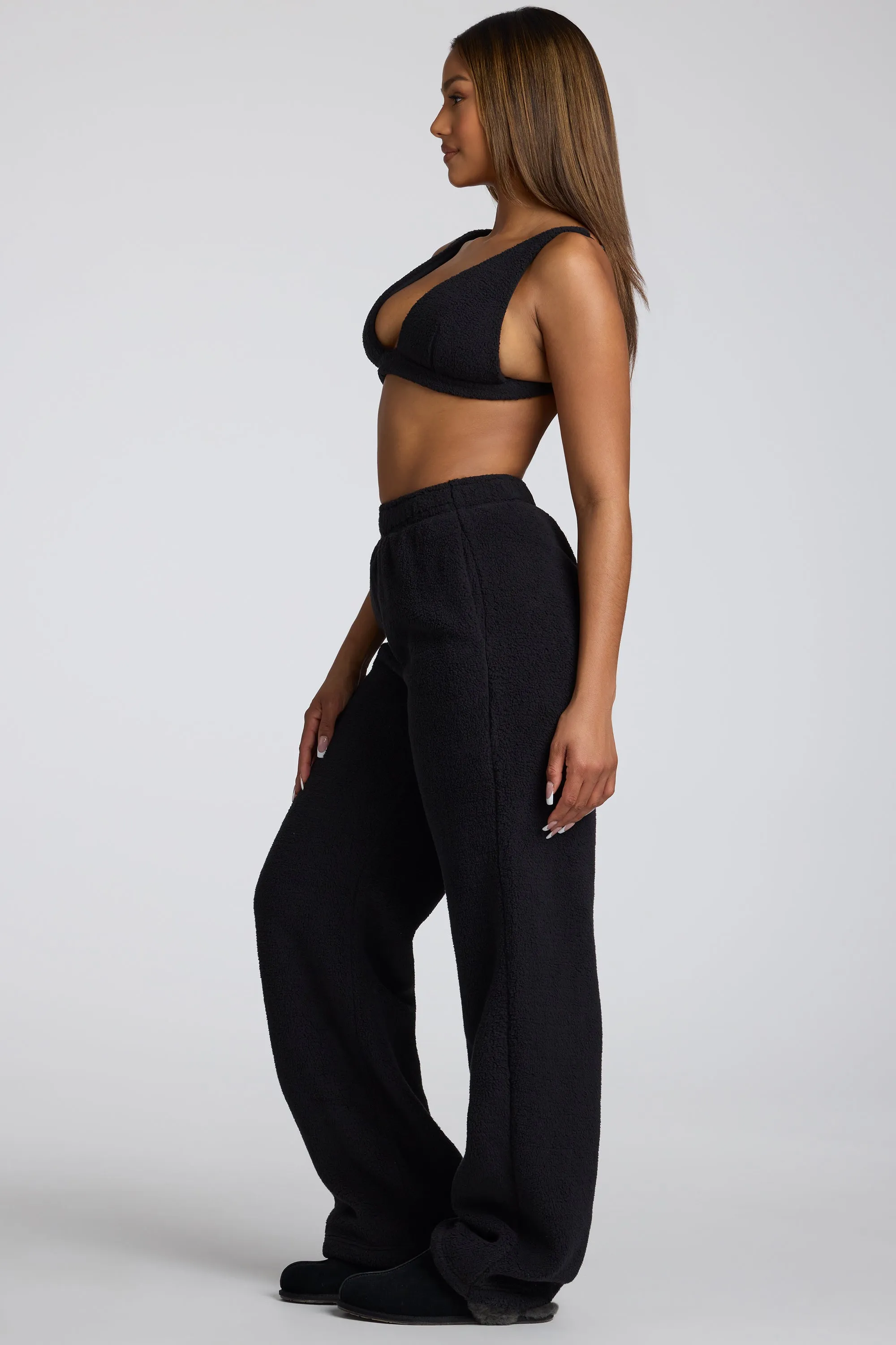 Tall Low Rise Straight Leg Fleece Joggers in Black