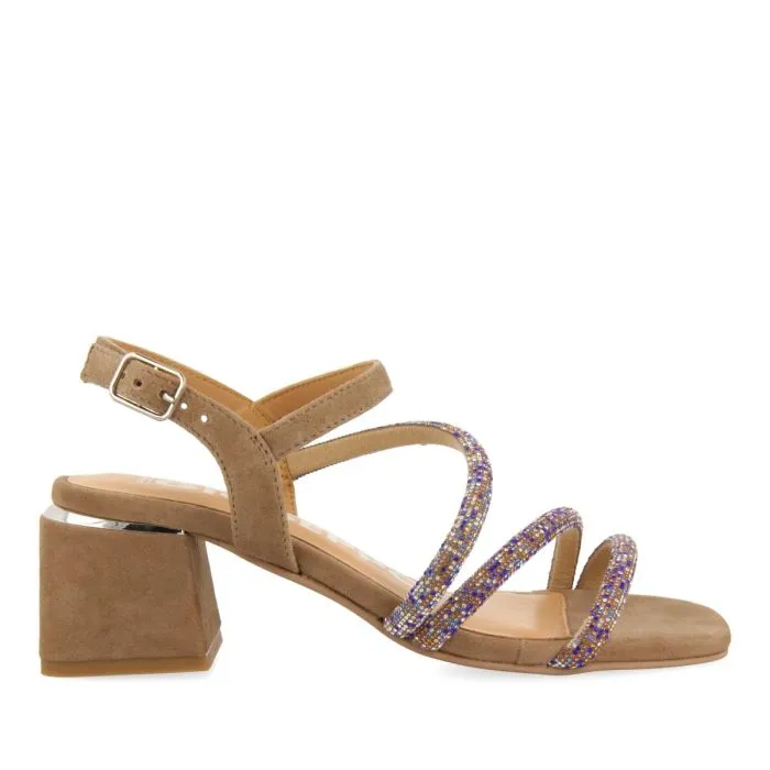 TAUPE HEEL SANDALS WITH STRAPS AND EMBELLISHMENTS FOR WOMEN CAKOVEC