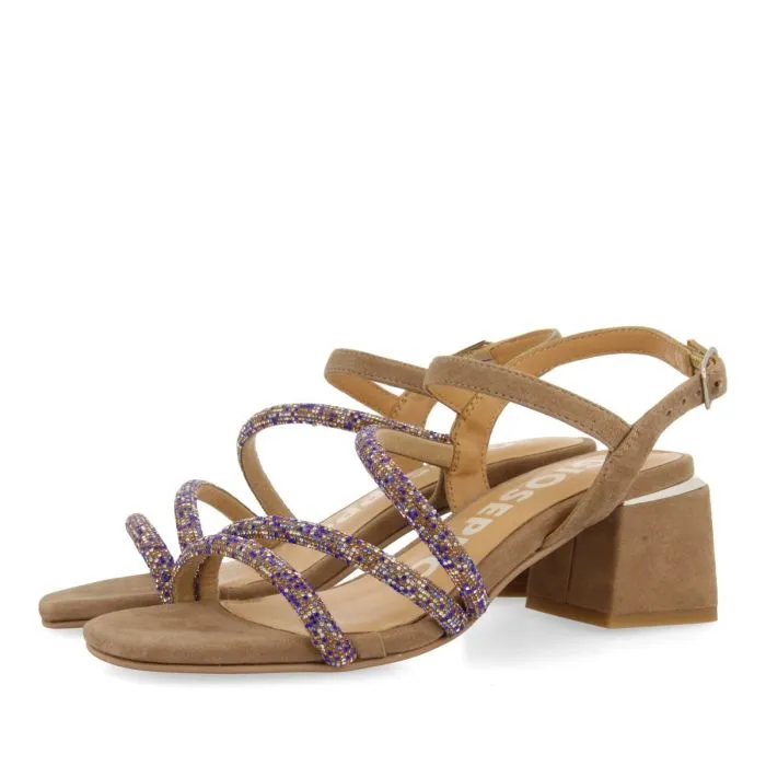 TAUPE HEEL SANDALS WITH STRAPS AND EMBELLISHMENTS FOR WOMEN CAKOVEC