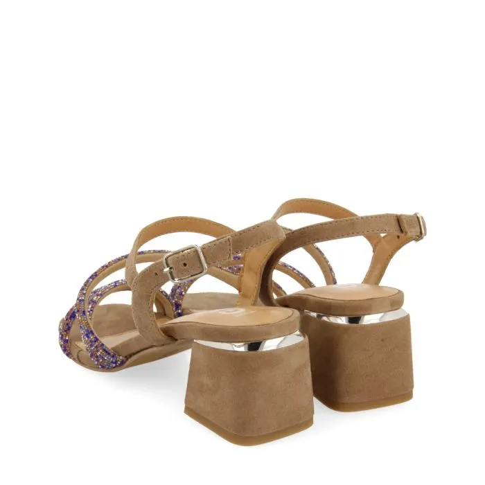 TAUPE HEEL SANDALS WITH STRAPS AND EMBELLISHMENTS FOR WOMEN CAKOVEC