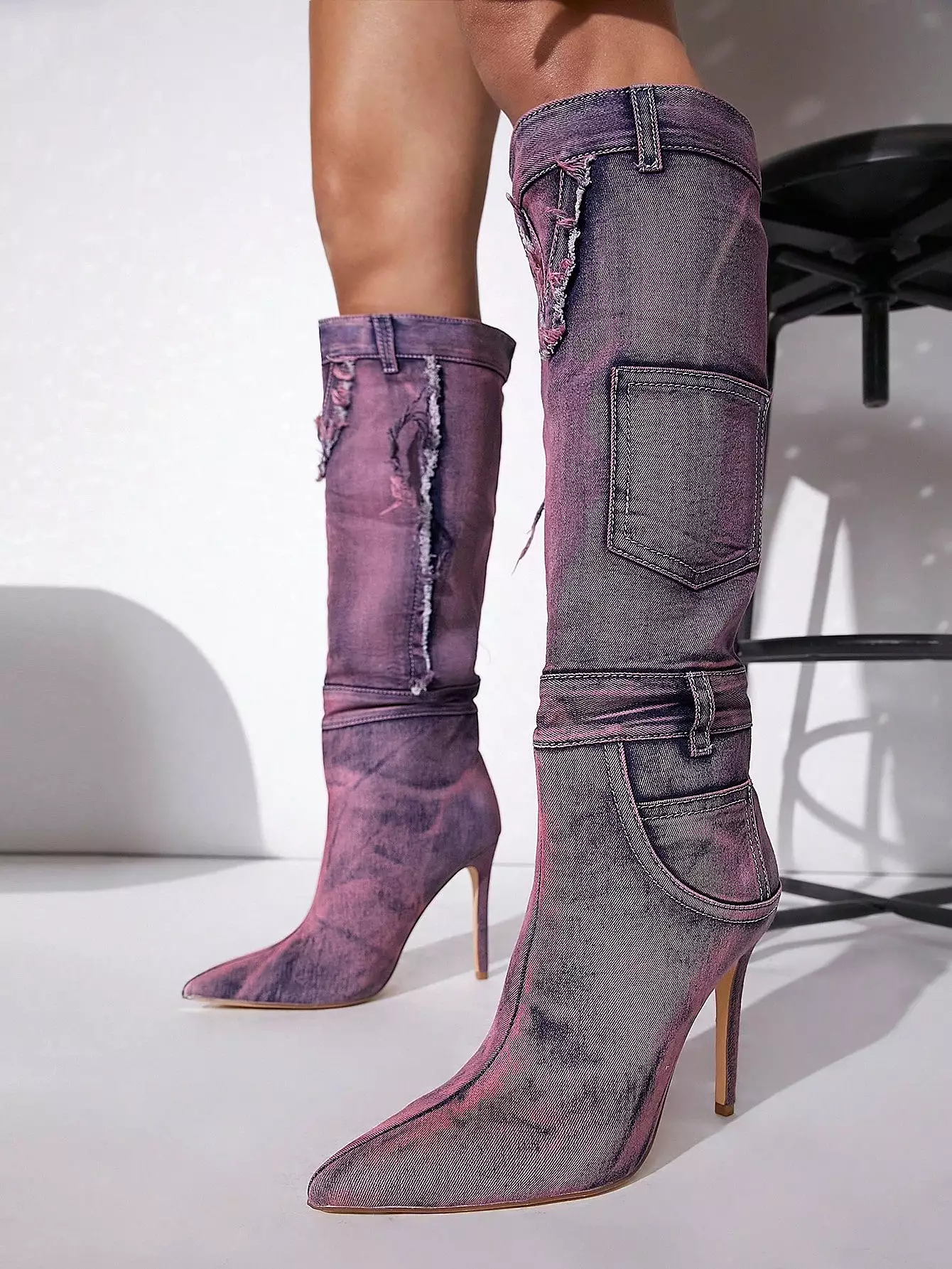 Tie Dye Pointy Toe Stiletto Heel Boots