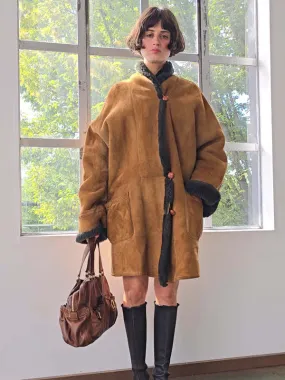 Trimmed Soft Shearling Coat - Olive