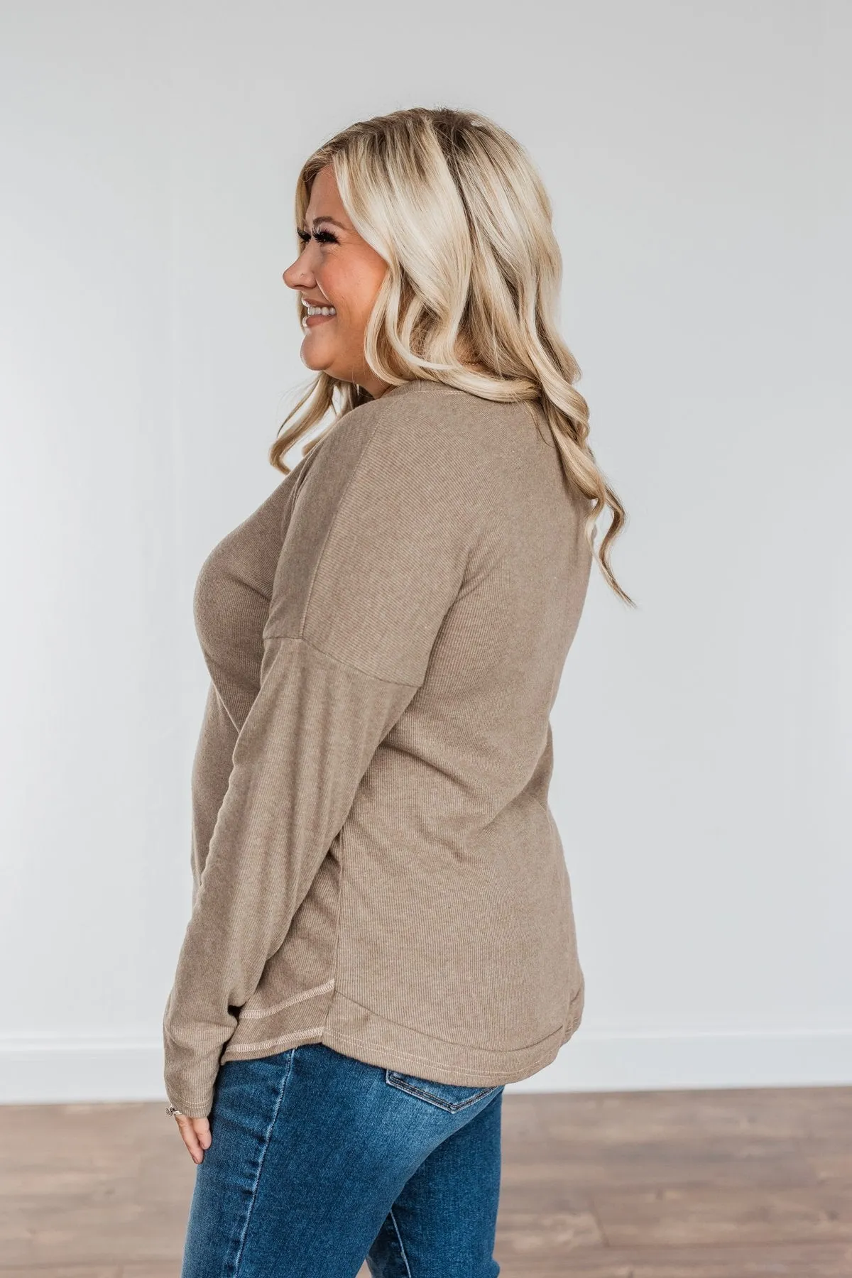 True To Your Heart Long Sleeve Top- Mocha