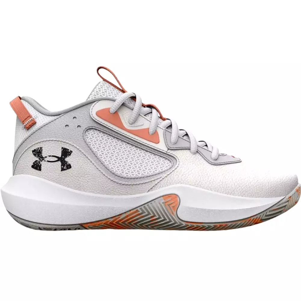 Under Armour Adult UA Lockdown 6 Basketball Shoes - White/Bubble Peach/Black