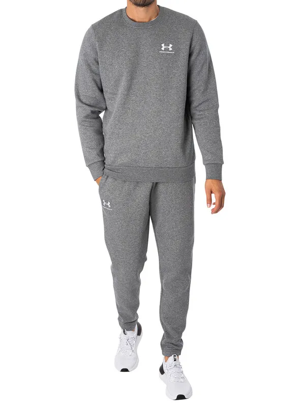 Under Armour Essential Fleece Joggers - Pitch Gray Medium Heather / White