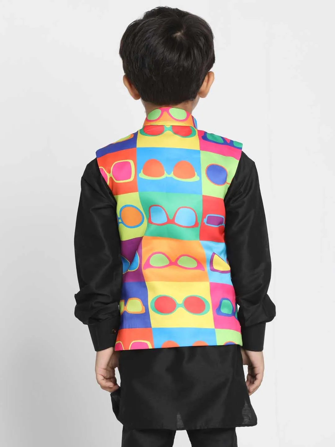 Vastramay Boys' Quirky Sunglass Print Nehru Jacket