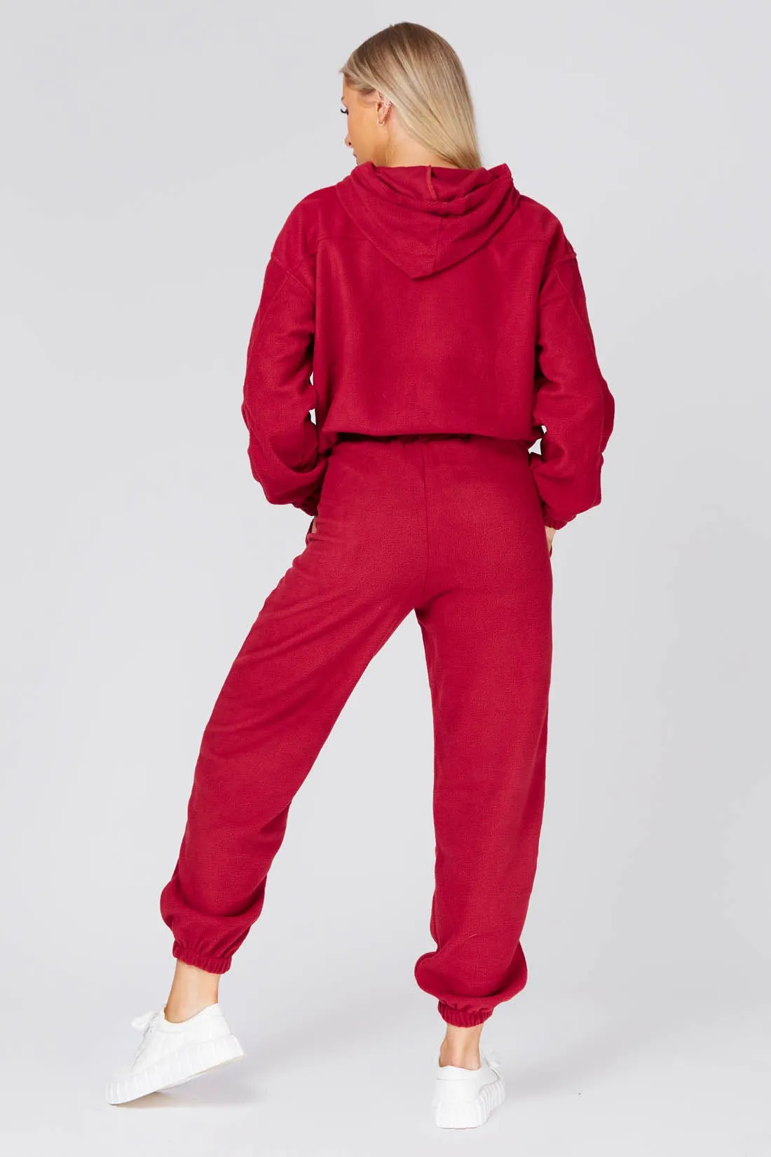 Wine Fleece Zip Up Hoodie Ane Joggers Set