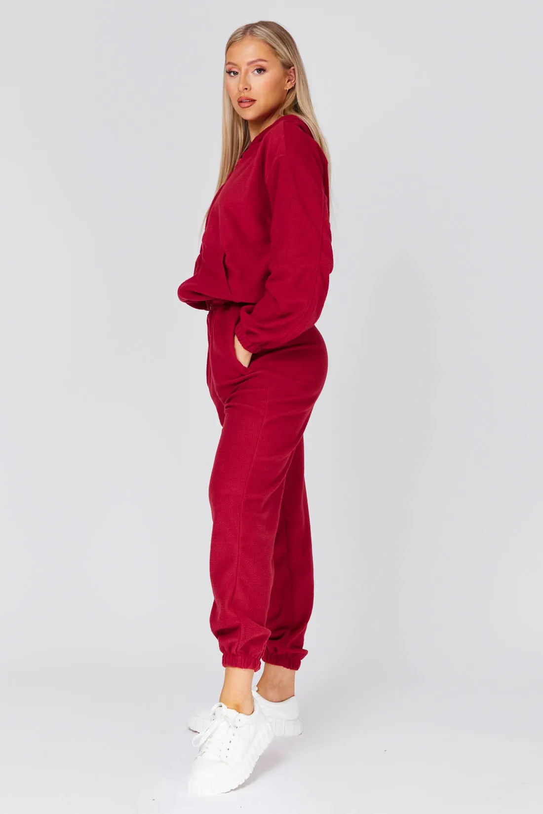 Wine Fleece Zip Up Hoodie Ane Joggers Set