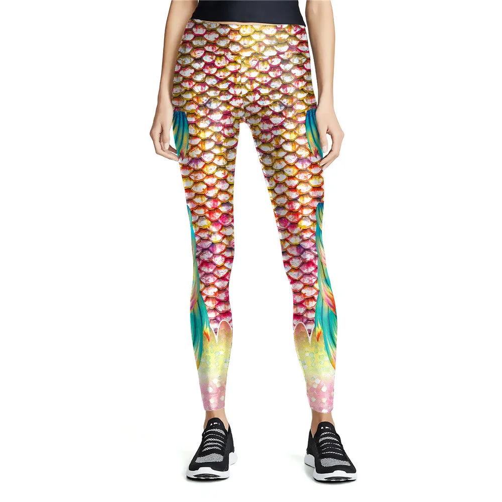 Women Scale Legginas Simulation Mermaid Sexy High Wiast Leggins 3D Printed Colorful Leggins Pants Wholesale Plus Size