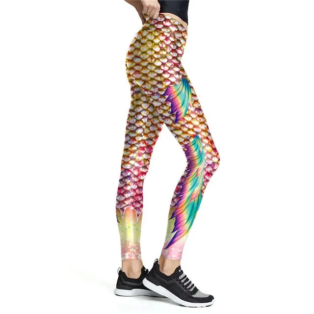 Women Scale Legginas Simulation Mermaid Sexy High Wiast Leggins 3D Printed Colorful Leggins Pants Wholesale Plus Size