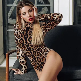 Women's Bodysuits Long Sleeve Bodysuits Sexy Leopard