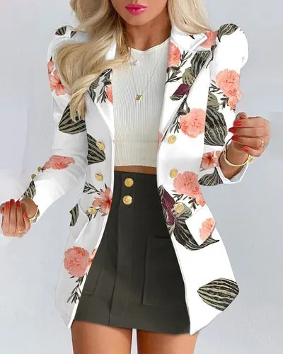 Women's Long Sleeve Blazers Streetwear Flower