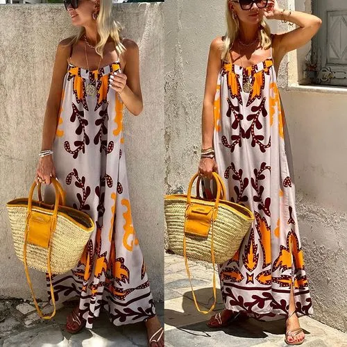 Women's Regular Dress Vacation Strap Printing Sleeveless Printing Maxi Long Dress Holiday Daily Beach