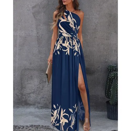 Women's Sheath Dress Party Dress Sexy Oblique Collar Sleeveless Printing Rose Solid Color Maxi Long Dress Banquet Prom Date