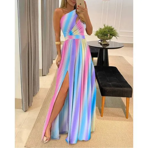 Women's Sheath Dress Party Dress Sexy Oblique Collar Sleeveless Printing Rose Solid Color Maxi Long Dress Banquet Prom Date