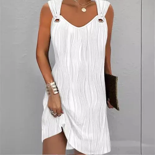 Women's Tank Dress Casual Elegant V Neck Sleeveless Waves Midi Dress Holiday Daily