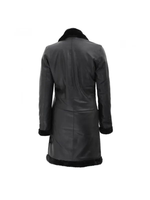 Women’s Black Leather Long Shearling Coat