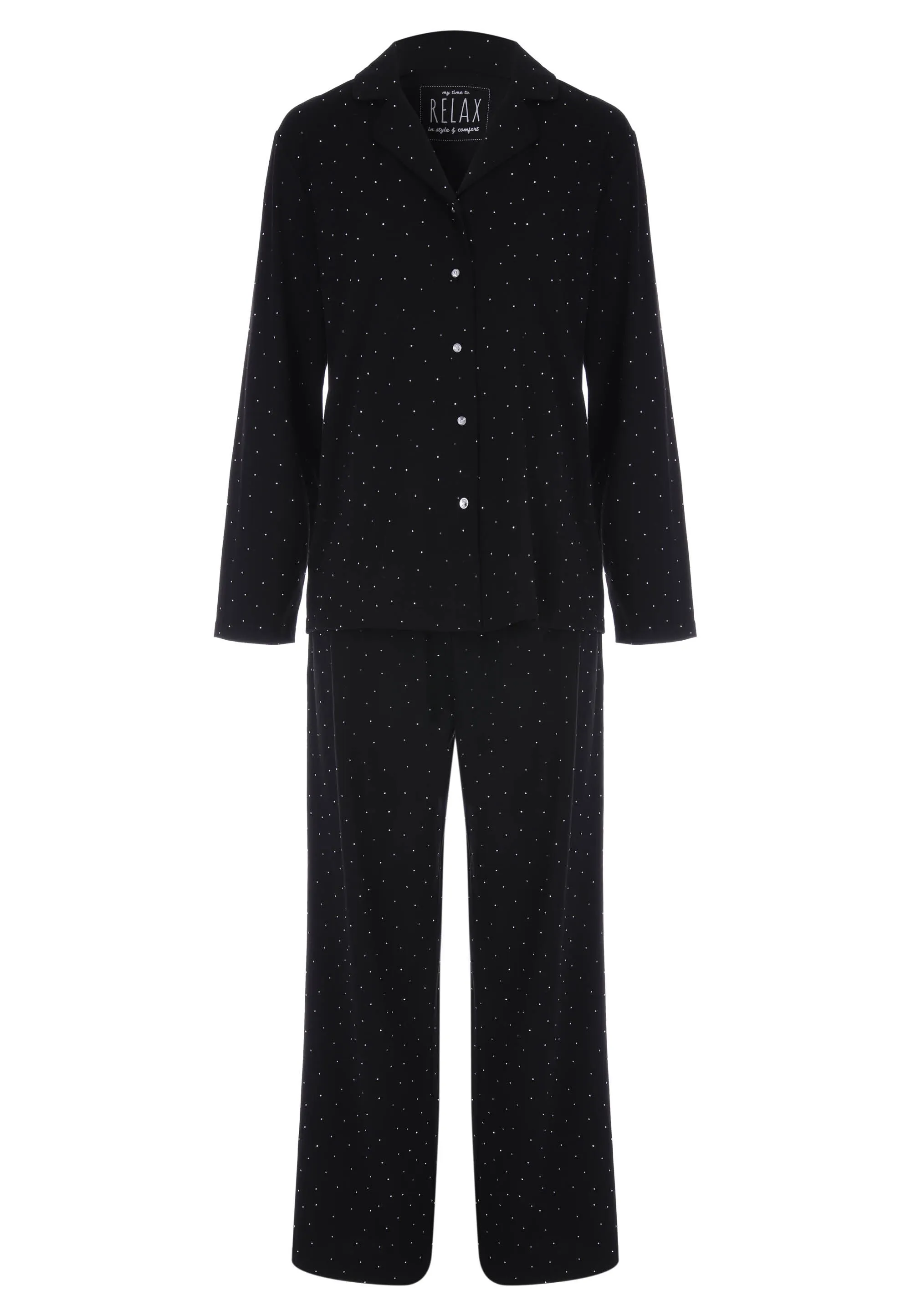 Womens Black Sparkle Long Sleeve Pyjama Set