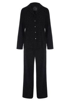 Womens Black Sparkle Long Sleeve Pyjama Set