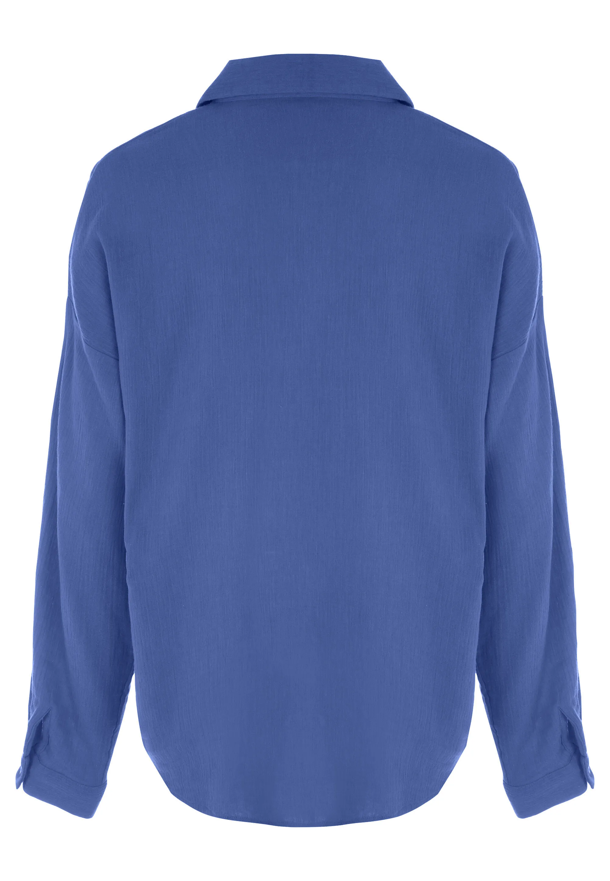 Womens Blue Crinkle Long Sleeve Shirt