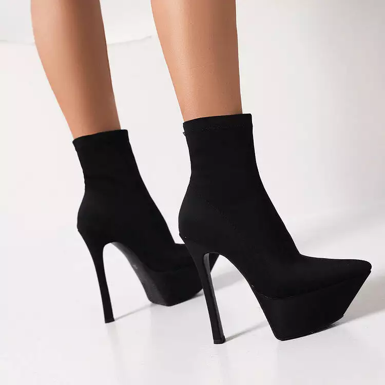 Women's Booties Stretch Pointed Toe Stiletto Heel Platform Short Boots