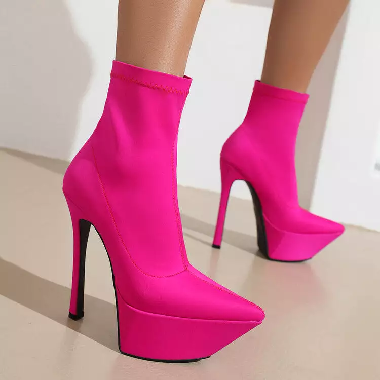 Women's Booties Stretch Pointed Toe Stiletto Heel Platform Short Boots