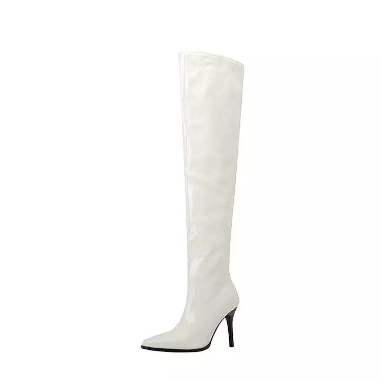 Women's Glossy Pointed Toe Stiletto Heel Over-the-Knee Boots