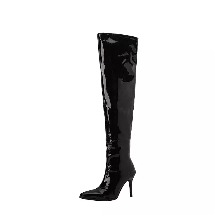 Women's Glossy Pointed Toe Stiletto Heel Over-the-Knee Boots