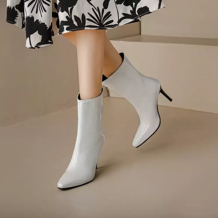 Women's Patent Snake Printed Pointed Toe Stiletto Heel Ankle Boots