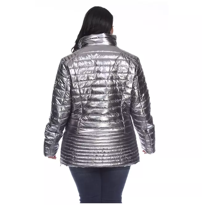 Women's Plus Size Metallic Puffer Zipper Coat