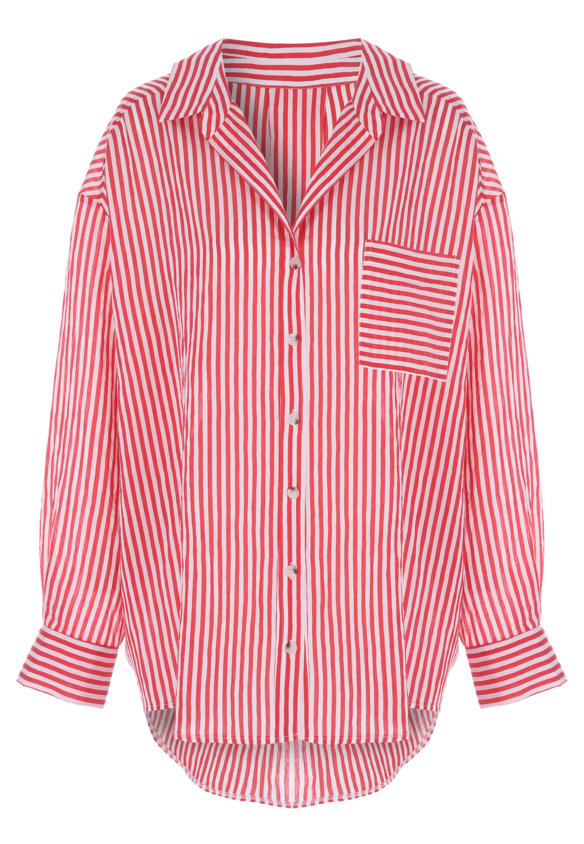 Womens Red & White Stripe Long Sleeve Shirt