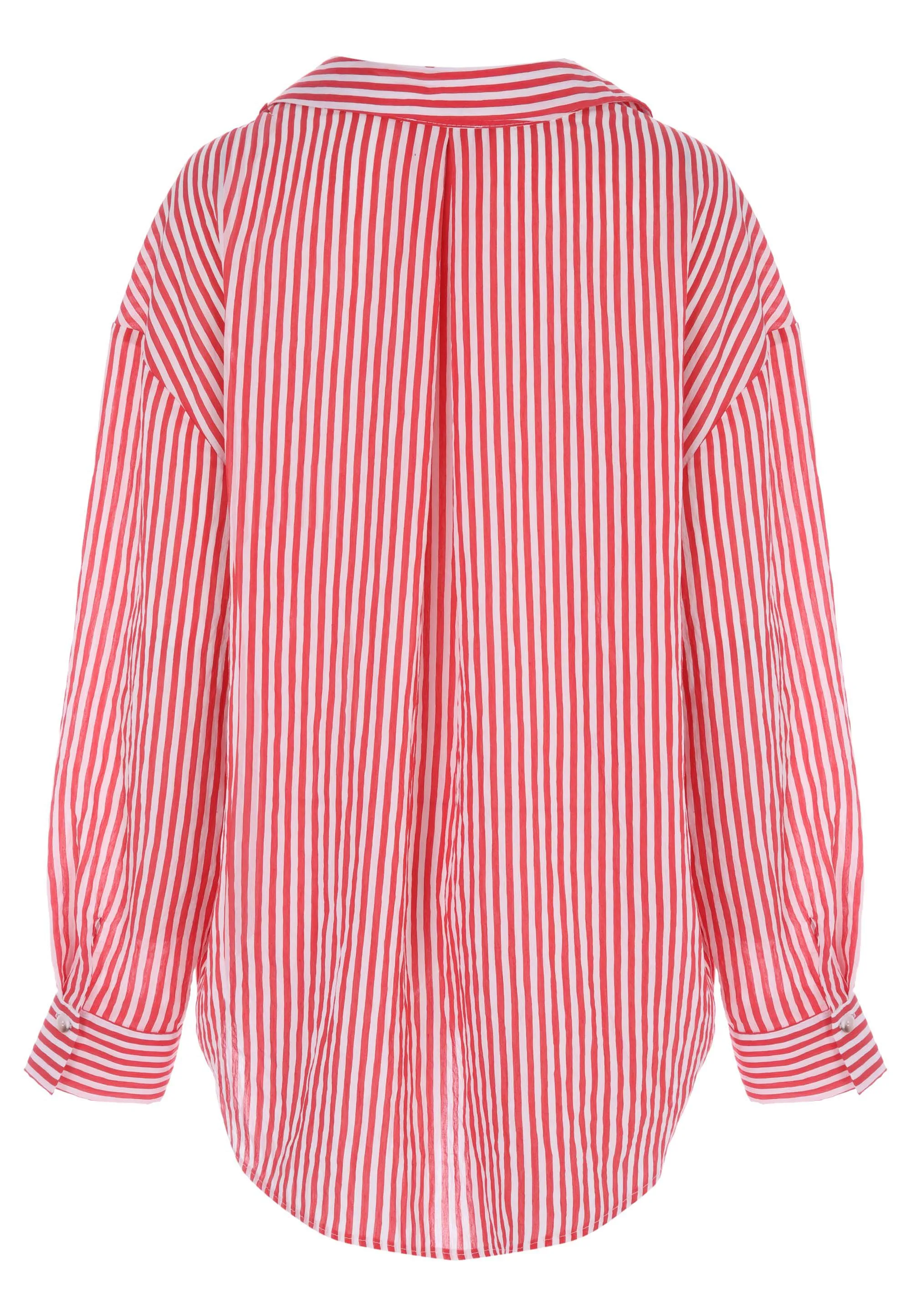 Womens Red & White Stripe Long Sleeve Shirt