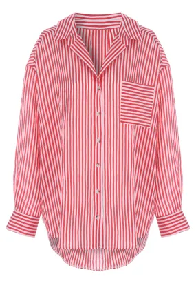 Womens Red & White Stripe Long Sleeve Shirt