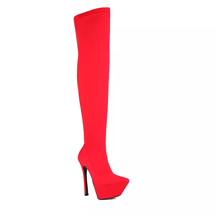 Women's Stretch Pointed Toe Stiletto Heel Platform Over the Knee Boots