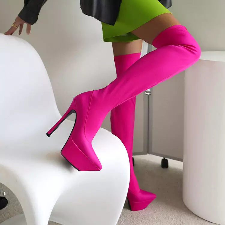 Women's Stretch Pointed Toe Stiletto Heel Platform Over the Knee Boots