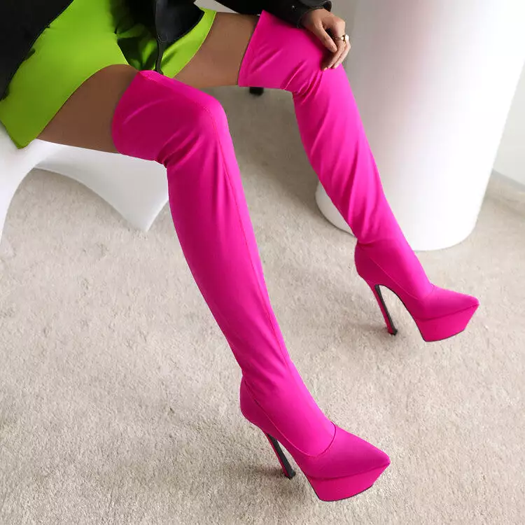 Women's Stretch Pointed Toe Stiletto Heel Platform Over the Knee Boots