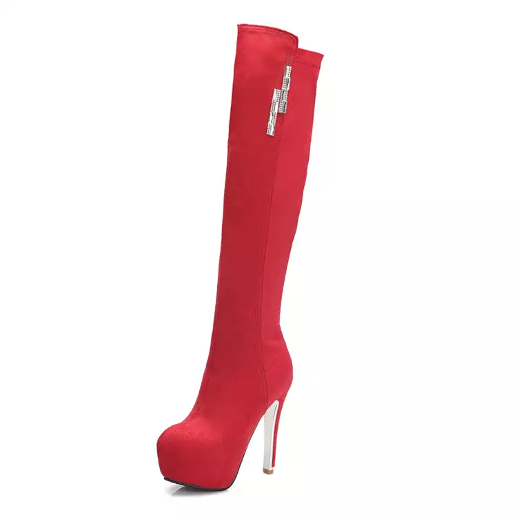 Women's Zippers Round Toe Stiletto Heel Platform Knee-High Boots